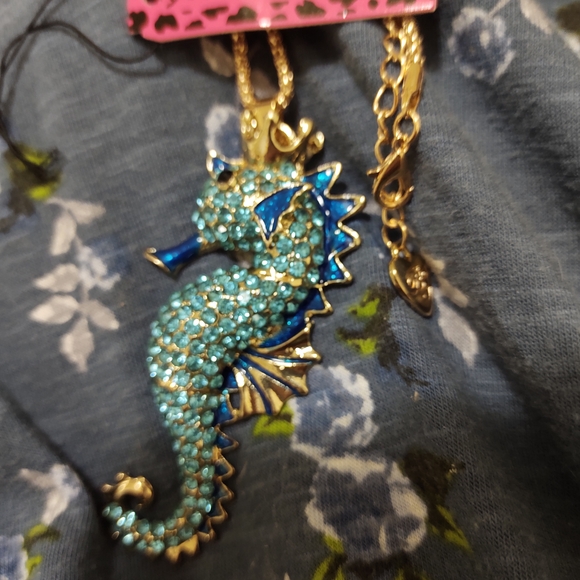 Betsey Johnson Blue and Gold Seahorse Necklace - Picture 2 of 2